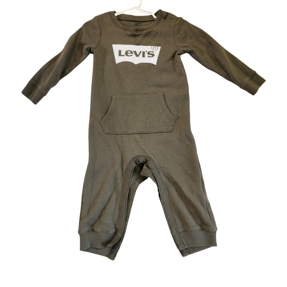Levi's Kids Olive Green Waffle Knit Long Sleeve Jumpsuit Romper 3-6 Months